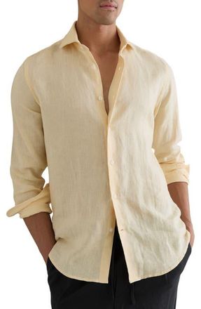 Reiss Ruban Regular Fit Solid Linen Button-Up Shirt in Buttermilk Yellow at Nordstrom, Size Xx-Large