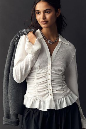 Maeve Smocked V-Neck Ruffle Top