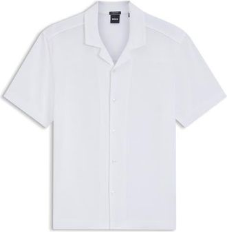 BOSS Powell Linen & Cotton Camp Shirt in White at Nordstrom, Size Xx-Large