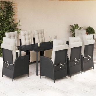 vidaXL Set De Comedor De Jard&iacute;n 9 Pzas Y Cojines Rat&aacute;n Sint&eacute;tico Negro Vidaxl