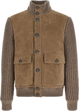 Brunello Cucinelli Jassen, Heren, Beige, S, Leer, Shearling Bomberjack