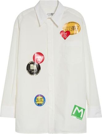 Maison Margiela Print Cotton Button-Up Shirt in Off White at Nordstrom, Size 52