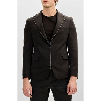 Ron Tomson Notch Lapel Zip Blazer in Black at Nordstrom Rack, Size Xx-Large