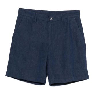 120% Lino 120% Lino, Casual Shorts, male, Blue, Size: XL Linen Bermuda Shorts