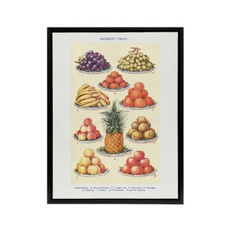 Artery8 Summer Dessert Fruit Kitchen Mrs Beeton Framed Canvas Wall Art Print in Yellow | Size: W24 x H32