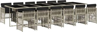 vidaXL Set Comedor Jard&iacute;n Y Cojines 13 Pzas Rat&aacute;n Sint&eacute;tico Gris Claro Vidaxl