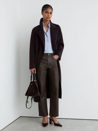 Reiss Khaki Green Leather Slim-leg Trousers, 10