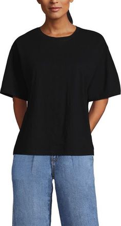 Lands End Short Sleeve Slub Jersey Cutwork T-Shirt in Black at Nordstrom, Size Large