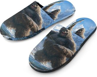 Generic Fishing Bigfoot Fisher Mens Cotton Slippers Memory Foam Comfort House Shoes Winter Indoor Slipper for Hotel Casa Spa