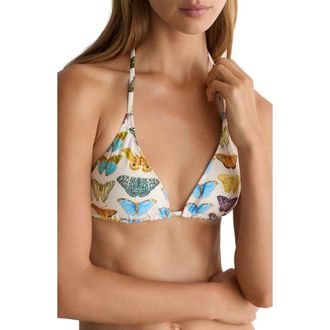 Reiss Thia Butterfly Triangle Bikini Top in Cream Print at Nordstrom, Size 10