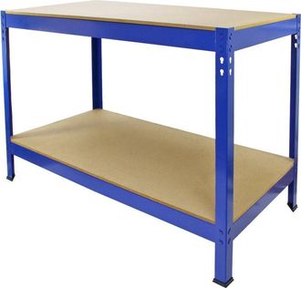 MonsterShop Tavolo da Lavoro Q-Rax Bancone da Lavoro ad Incastro Senza Bulloni in Acciaio e MDF Banco per Garage, Officina e Magazzino - Blu - Larghezza 100cm