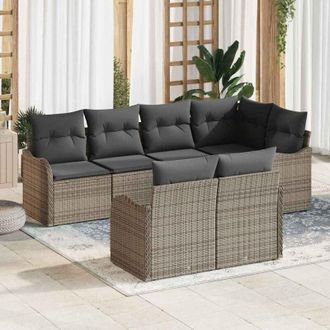 vidaXL Conjunto De Sof&aacute; De Jard&iacute;n Con Coj&iacute;n 7 Pcs Gris Polirat&aacute;n Vidaxl