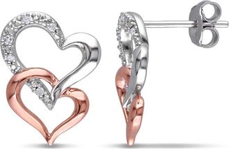 Amour Diamond Interlocking Heart Earrings In 2-Tone Pink and White Sterling Silver