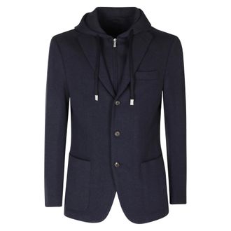 Eleventy Blazer in Lana con Cappuccio a Strati - - Jackets - Uomo - Blu - L