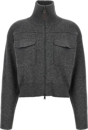 Brunello Cucinelli Double-knit Cardigan - Dames - Cashmere truien - Grijs - XS - Nylon - Truien & Vesten