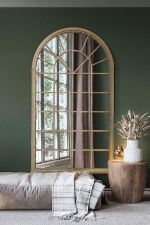 MirrorOutlet Large Country Arch Wall Mirror 71 x 40 (180x103cm) Sand Colour in Cream | Size: 1 Pack