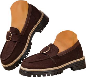 Generic Womens Platform Loafers Lug Sole Chunky Heels Loafer Comfortable Slip On Business Casual Shoes Womens Round Toe Orthopedic Shoes Buckle Lightweight Wa