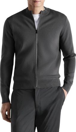 Mango Comfort Stretch Crewneck Zip Cardigan in Dark Grey at Nordstrom, Size X-Large