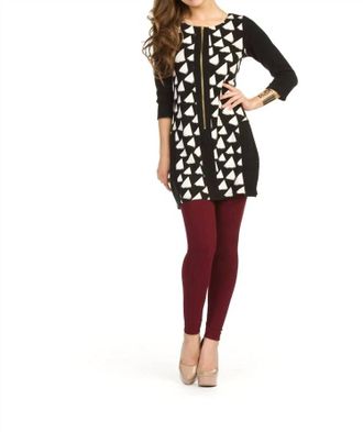 Papillon Geometric Triangle Print 3/4 Sleeve Dress With Zipper In Black