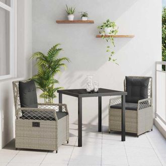vidaXL Conjunto De Comedor De Jard&iacute;n 3 Pcs Gris Claro Rat&aacute;n Sint&eacute;tico Vidaxl