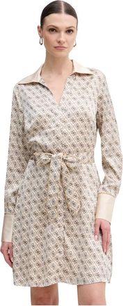 Guess Blerta Jurk - Dames - Shirt Kleedjes - Beige - XS - Polyester - Kleedjes
