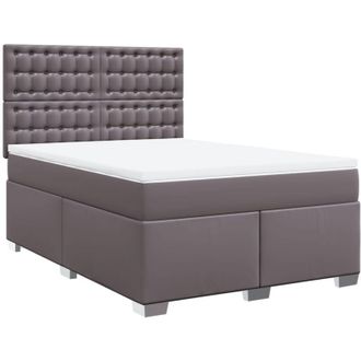 vidaXL Vidaxl - Cama Box Spring Con Colch&oacute;n Cuero Sint&eacute;tico Gris 160x200 Cm