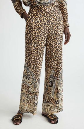 Etro Straight Leg Silk Pants in Beige at Nordstrom, Size 46