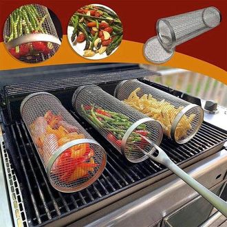 OEM Cesta Para Parrilla De Barbacoa, Cesta Para Parrilla Con Ruedas, Rejilla Para Asar Verduras De Acero Inoxidable De 20 Cm