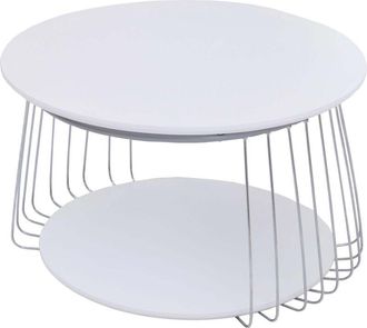 Hhg Mesa De Centro Mca Hhg-194, Mesa Auxiliar, Mesa De Caf&eacute;, Mesa De Sal&oacute;n, Metal Mdf Redonda &Oslash; 70 Cm, Blanca