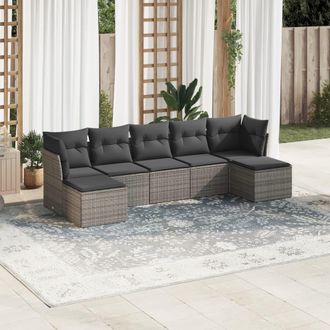 vidaXL Vidaxl - Set De Sof&aacute;s De Jard&iacute;n 7 Piezas Con Cojines Rat&aacute;n Pe Gris