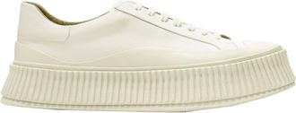 Jil Sander light beige leather chunky rubber platform sole sneaker