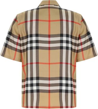 Burberry Mens Checkered Silk Shirt Beige