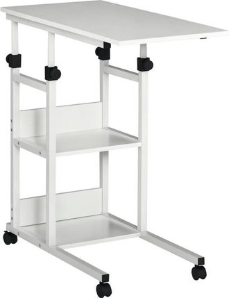 HOMCOM Mesa Auxiliar De Sof&aacute; 80x40 Cm Mesa Lateral En Forma De C Con 4 Ruedas Giratorias Frenos Altura Ajustable 3 Niveles De 72-82 Cm Para Sal&oacute;n Cocina