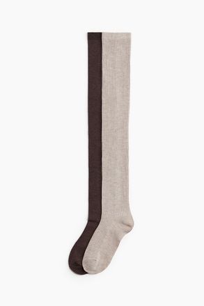 H&M 2er-Pack Overknee-Str&uuml;mpfe - Beigemeliert/Dunkelbraun
