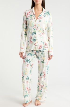 Nordstrom Moonlight Eco Knit Pajamas in Ivory- Coral Orange Blossom at Nordstrom, Size X-Small