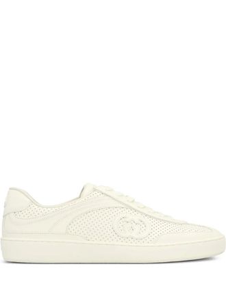 Gucci G75 leather perforated logo sneakers - White