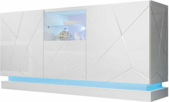 Mirjan24 Aparador Charlotte 186, Blanco + Blanco brillante, 75x150cm, Número de puertas: 042cm, mdf, led