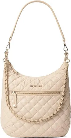 MZ Wallace Crosby Sienna Quilted Nylon Shoulder Bag in Buff at Nordstrom
