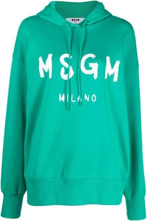 Msgm Groene Casual Katoenen Hoodie - Dames - Hoodies - Groen - M - Katoen - Hoodies & sweatvesten