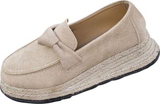 Generic Khaki Ladies Fashionable Loafers with Solid Color Round Toe and Wedge Heel for Home and Out