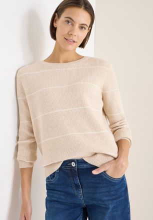 Cecil Rundhalspullover CECIL, Damen, Gr. XS (36), desert beige melange, Strick, Obermaterial: 37% Baumwolle, 34% Polyacryl, 26% Polyester, 3% Elasthan, norm
