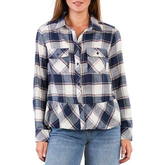 BILLY T Ryan Plaid Ruffle Peplum Button-Up Shirt in Mighty Plaid at Nordstrom, Size X-Small