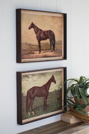 Kalalou Set Of Two Horse Prints Under Glass