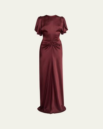 Victoria Beckham Gathered Waist Satin Maxi Dress