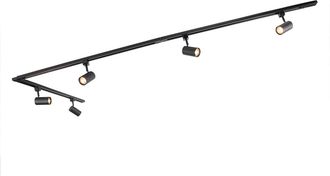 QAZQA Moderno Sistema De Riel Moderno Negro Con 5 Focos Monof&aacute;sico - Jeana Acero Alargada Adecuado Para Led Max. 5 X 50 Watt - Qazqa