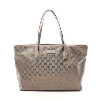Gucci Gg Imprim&eacute; Brown Coated Canvas Leather Handbag Tote Bag (Pre-Owned)