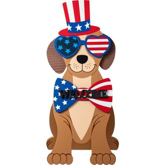 Glitzhome Patriotic Americana Wooden Labrador shape Easel Porch Decor in Blue at Nordstrom, Size Medium
