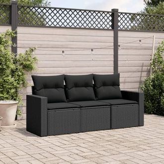 vidaXL Set De Sof&aacute;s De Jard&iacute;n Con Cojines 3 Pzas Rat&aacute;n Sint&eacute;tico Negro Vidaxl