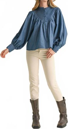 Merci Button Down Batwing Sleeve Top In Blue Denim