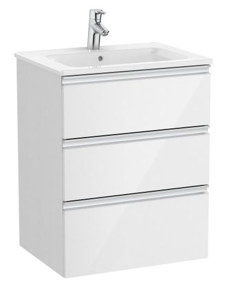Roca Roca - Pack Unik Mueble Base De 3 Cajones + Lavabo Central The Gap Color: Blanco Brillo - Medidas: 605x460x763 Mm